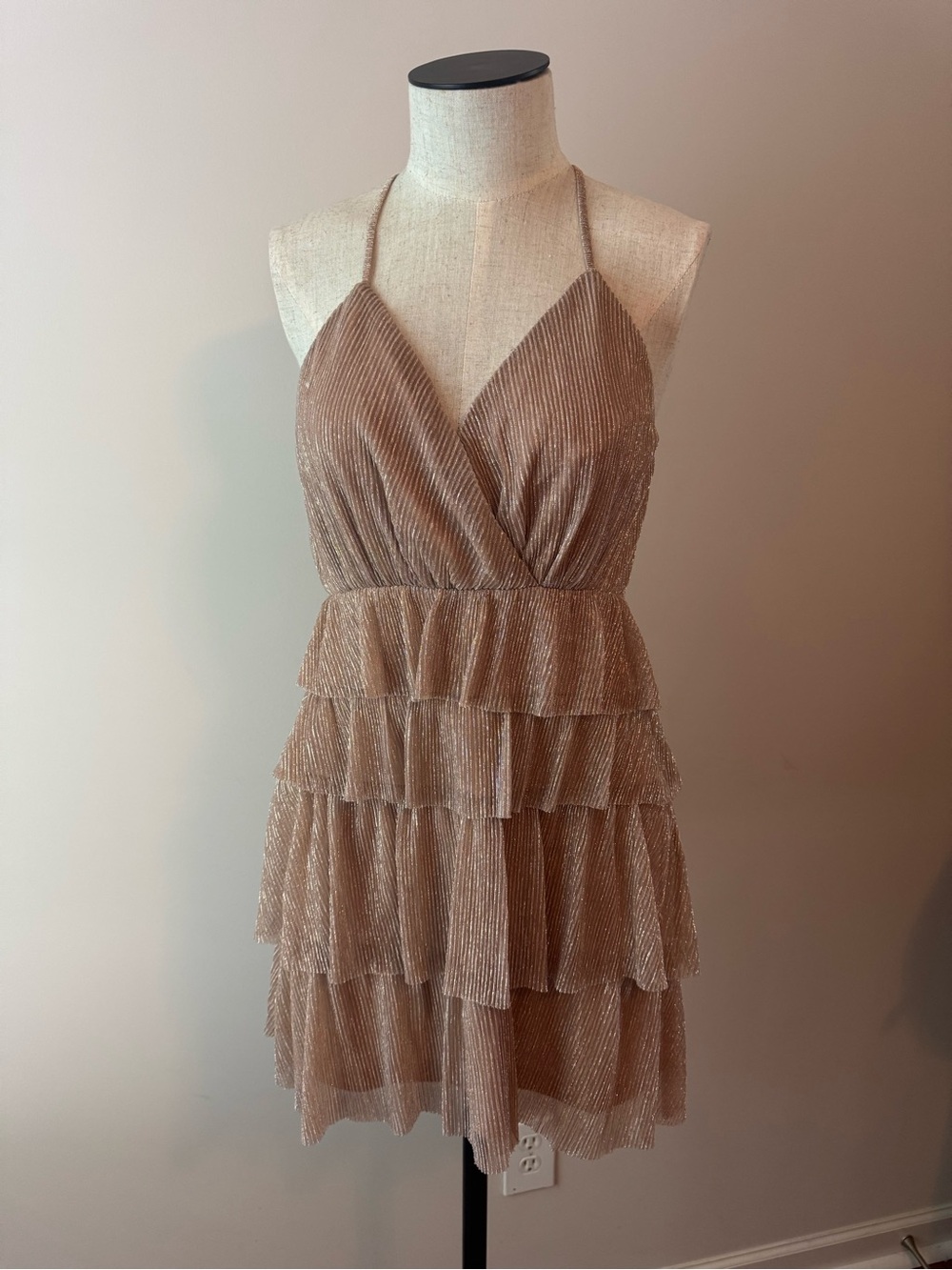 Lulus Tiered Halter Party Dress in Champagne